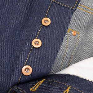 Raw copper donut buttons and hidden rivets